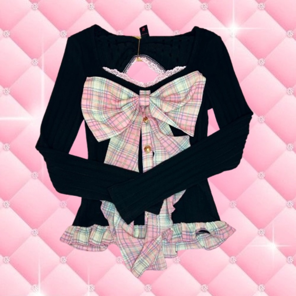 Agejo gyaru style plaid bow top 🎀